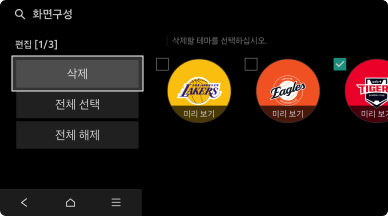 테마가 선택된 상태에서 삭제 버튼을 터치